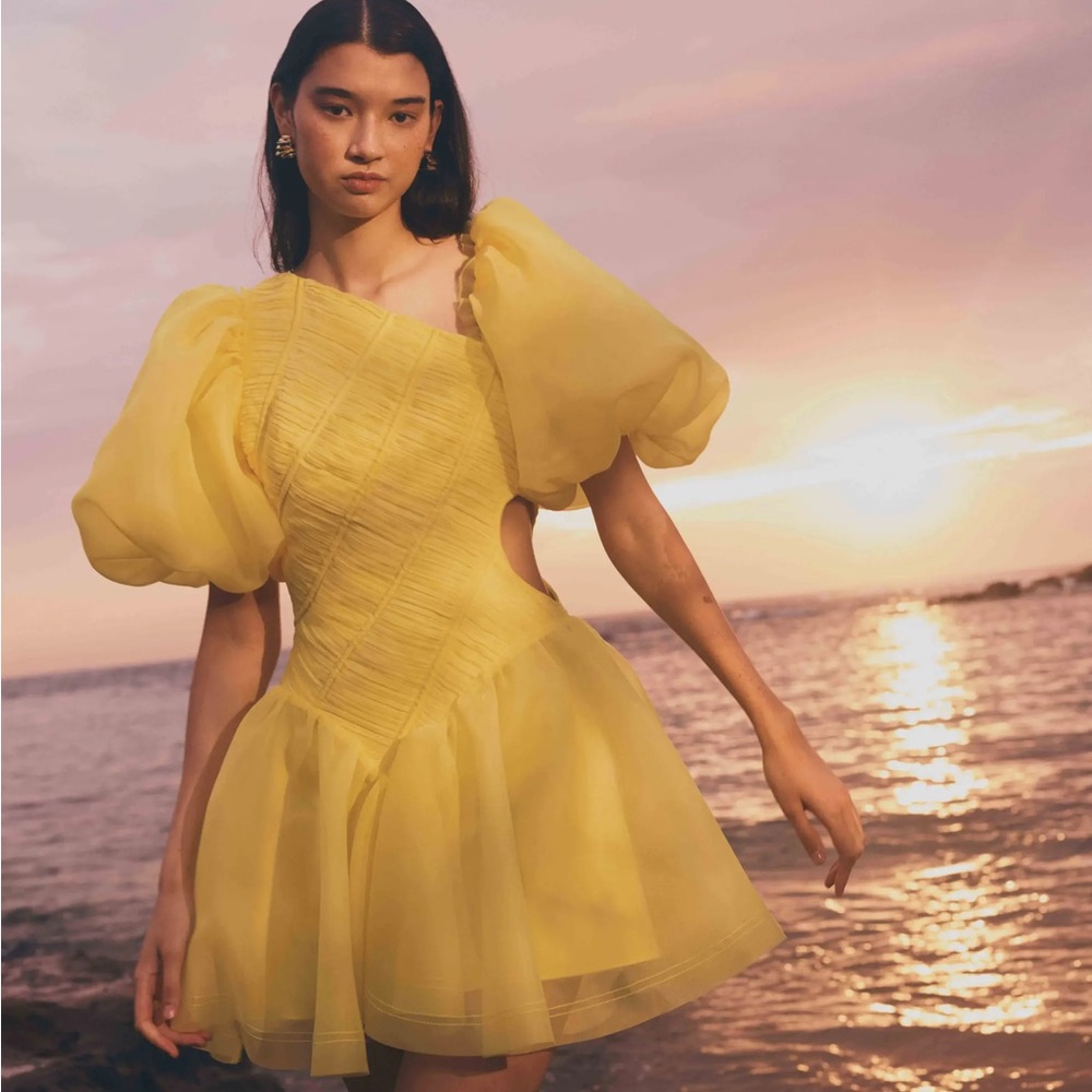 Aje Dawn Ruched Mini Dress in Yellow Size AUS 4/US 0